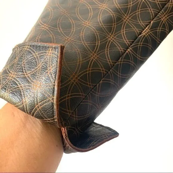 Leather Geometric Dark Brown Fitted Jacket - Picture 9 of 14